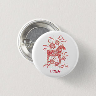 Dala Horse Swedish Folk Art Personlig Knapp