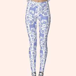 Dala Horse Swedish Indigo and White Mönster Leggings
