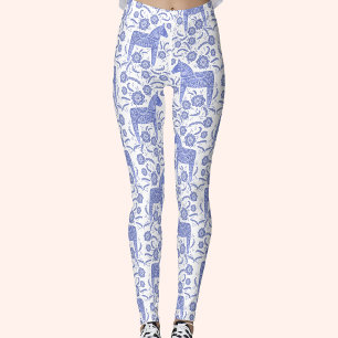 Dala Horse Swedish Indigo and White Mönster Leggings