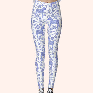 Dala Horse Swedish Indigo and White Mönster Leggings