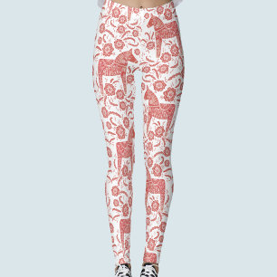 Dala Horse Swedish Red and White Mönster Leggings