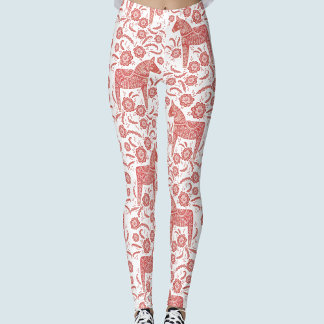 Dala Horse Swedish Red and White Mönster Leggings