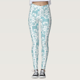 Dala Horse Swedish Teal and White Mönster Leggings