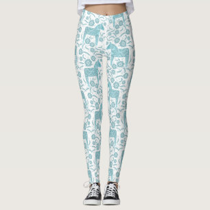 Dala Horse Swedish Teal and White Mönster Leggings