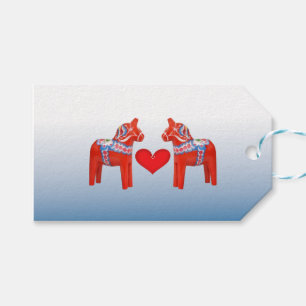 Dala Horse Twin Scandinavian Folk Art with Heart Presentetikett