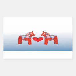 Dala Horse Twin Scandinavian Folk Art with Heart Rektangulärt Klistermärke