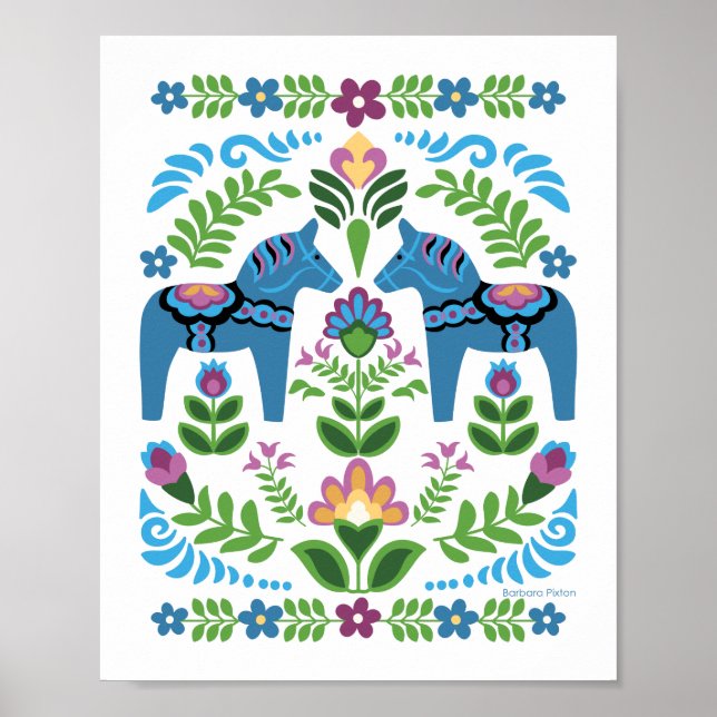 Dala Horses Blue Poster (Framsidan)