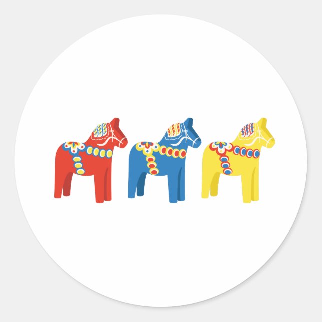 Dala Horses Runt Klistermärke (Framsida)