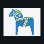 Dalahäst | Dala-häst blå Vykort<br><div class="desc">Traditionell målad häst (ursprungligen trä) statyett från Sverige. Anpassa den,  ändra bakgrundsfärg,  storlek och lägg till din egen text.</div>