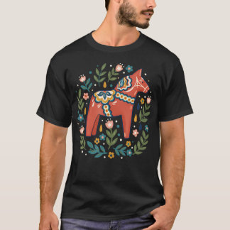 Dalahäst Folklig Konst Blommig Bondgårdsdjur Häst T Shirt