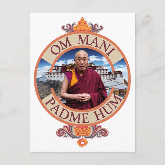 Dalai Lama Potalapalatset Om Mani Padme Hum Vykort (Framsida)