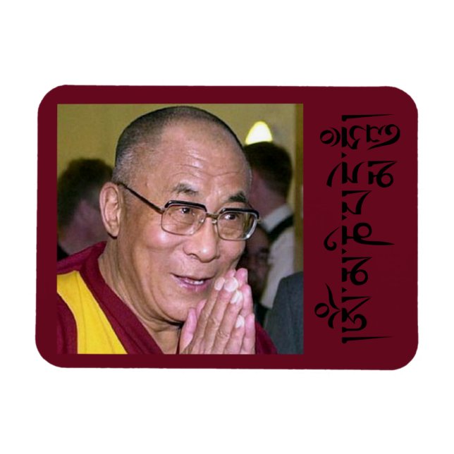 Dalai Lama Praying med Om Mani Padme Hum Mantra Magnet (Horisontell)