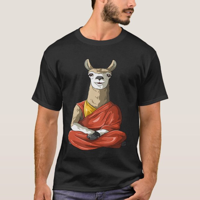 Dalai Llama Meditating Alpaca Buddhist Llama Yoga  T Shirt (Framsida)