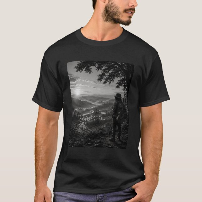 Daldal av gryning Svart & Vit Vandrande Gitarr Nat T Shirt (Framsida)
