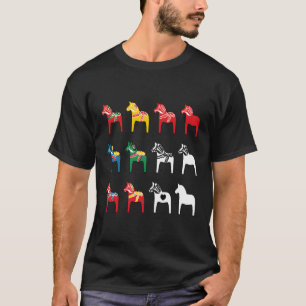 Dalecarlian Dalarna Colorful Swedish Dala Horses T Shirt