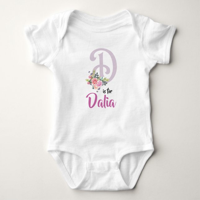 Dalia Namn Baby Outfit Brev D Romper Blommigt Girl T Shirt (Framsida)