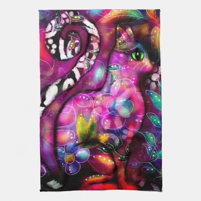 Dålig Abstrakt Kattunge Blommigt Red Grönt Rosa Kökshandduk (Vertikal)