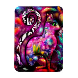 Dålig Abstrakt Kattunge Blommigt Red Grönt Rosa Magnet