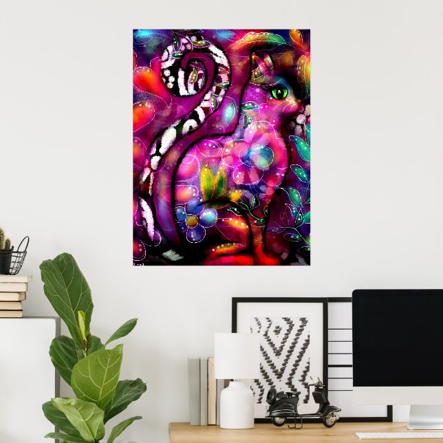Dålig Abstrakt Kattunge Blommigt Red Grönt Rosa Poster (Hemmakontoret)