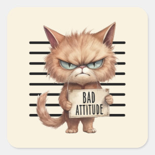 Dålig attityd Cat Mugshot - Lustigt Kattdjur Desig Fyrkantigt Klistermärke