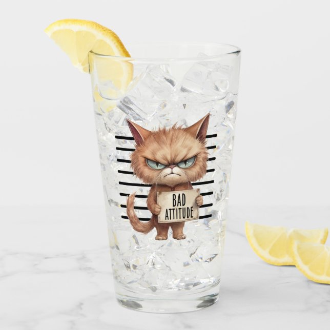 Dålig attityd Cat Mugshot - Lustigt Kattdjur Desig Glaskopp (Framsida Ice)