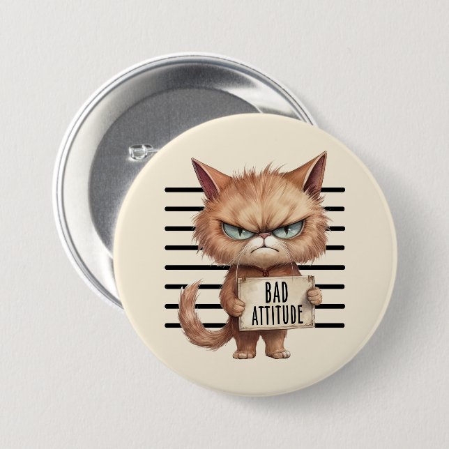 Dålig attityd Cat Mugshot - Lustigt Kattdjur Desig Knapp (Framsida & baksida)