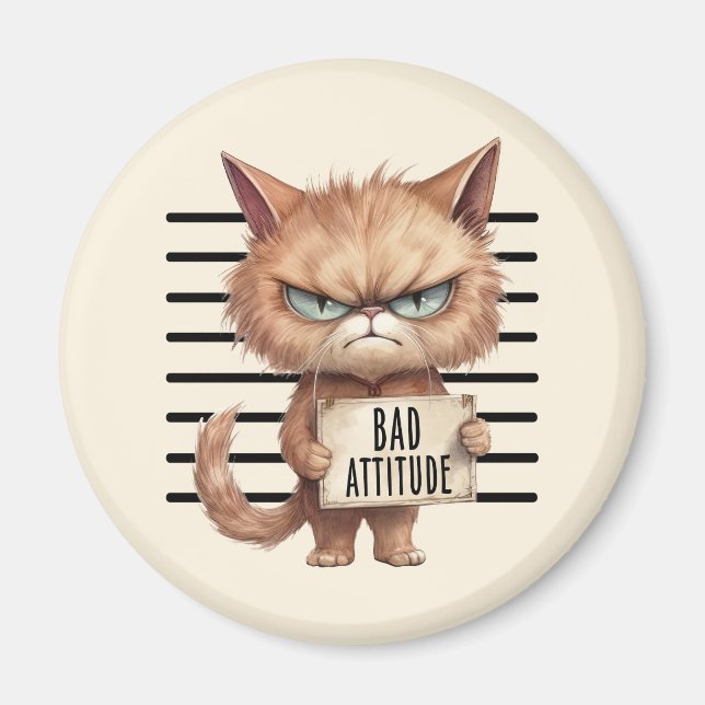 Dålig attityd Cat Mugshot - Lustigt Kattdjur Desig Magnet (Framsidan)