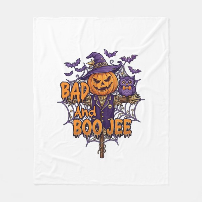 Dålig Boo Jee Pumpa Fågelskrämma Lila Uggla Fladde Fleecefilt (Framsidan)