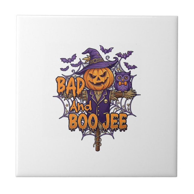 Dålig Boo Jee Pumpa Fågelskrämma Lila Uggla Fladde Kakelplatta (Framsidan)