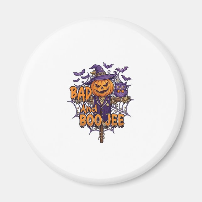 Dålig Boo Jee Pumpa Fågelskrämma Lila Uggla Fladde Magnet (Framsidan)