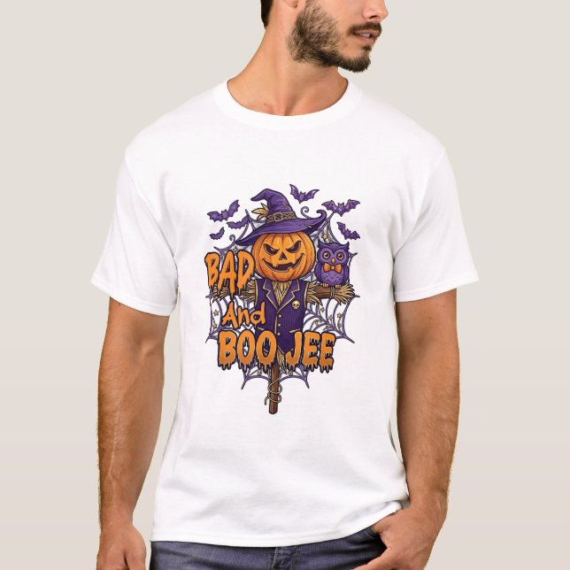 Dålig Boo Jee Pumpa Fågelskrämma Lila Uggla Fladde T Shirt (Framsida)