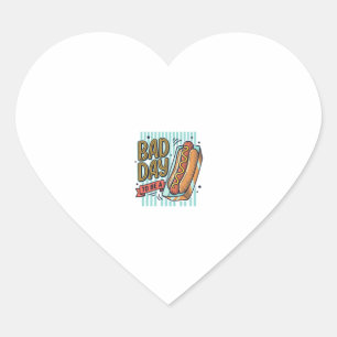 Dålig Dag Hot Dog Retro Vector T-Shirt Design_1 Hjärtformat Klistermärke
