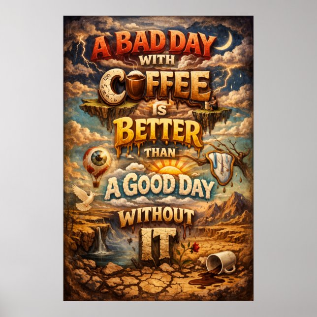 Dålig Dag Med Kaffe Bättre Surrealistisk Fantasyko Poster (Framsidan)