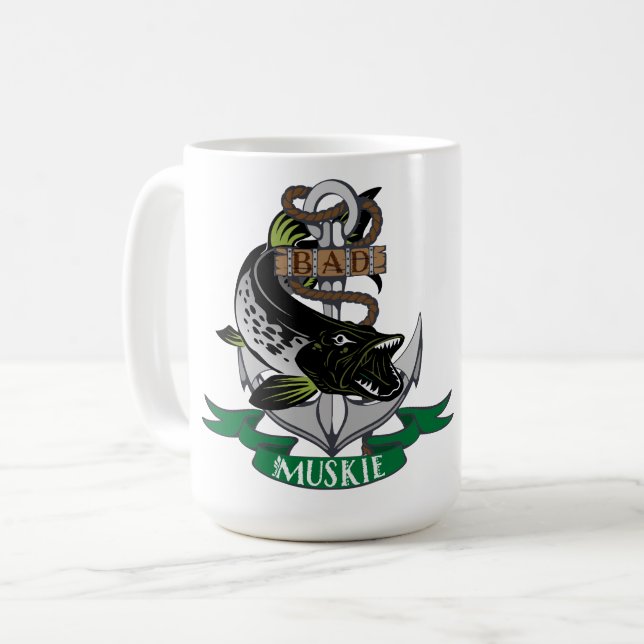 Dålig Gädda Lindad Runt Prisbelönt Fiskebåt Ankare Kaffemugg (Framsida vänster)