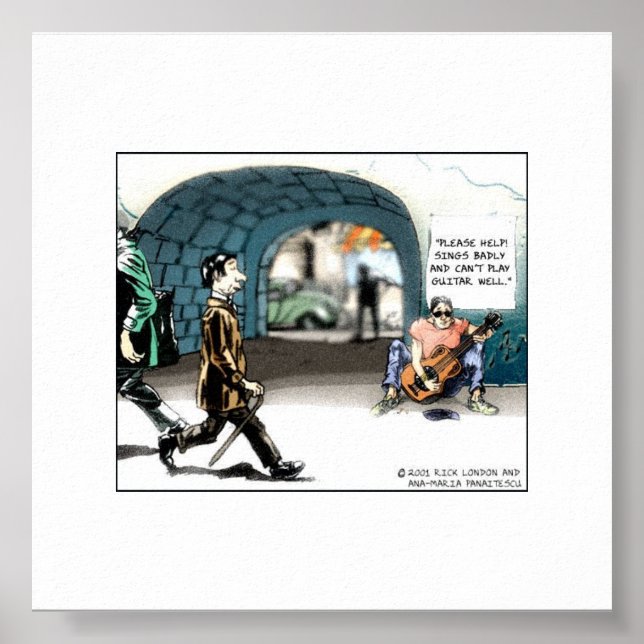 "Dålig gitarrist" Roligt serietecknat samlarbart t Poster (Framsidan)