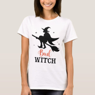 Dålig häxa Halloween kuslig kvast flygande T Shirt
