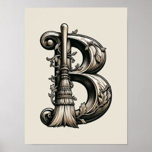 Dålig Häxa Häxig Kvast Bokstav B Anpassad Första B Poster