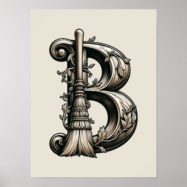 Dålig häxa Häxkvast Bokstaven B Anpassad initial Poster (Framsidan)