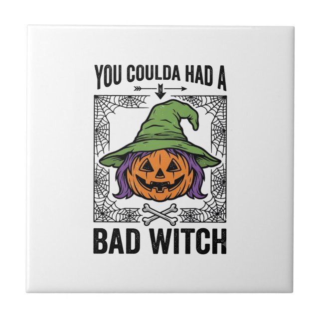 Dålig häxa Rolig Halloween-pumpa Häxa_1 Kakelplatta (Framsidan)
