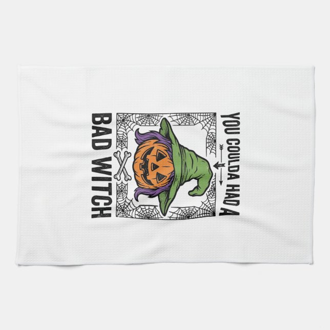 Dålig häxa Rolig Halloween-pumpa Häxa_1 Kökshandduk (Horisontell)