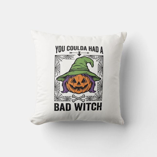 Dålig häxa Rolig Halloween-pumpa Häxa_1 Kudde (Framsida)