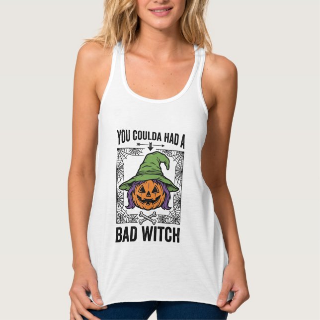 Dålig häxa Rolig Halloween-pumpa Häxa_1 Linne Med Racerback (Framsida)