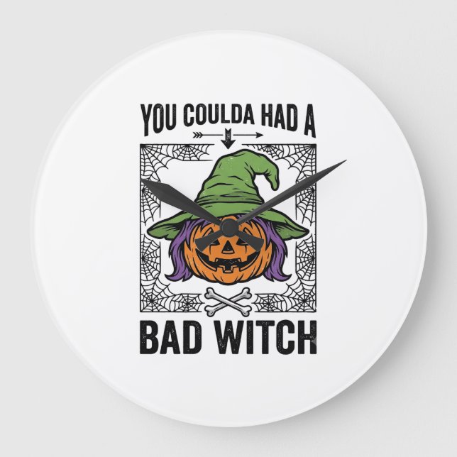 Dålig häxa Rolig Halloween-pumpa Häxa_1 Stor Klocka (Framsida)