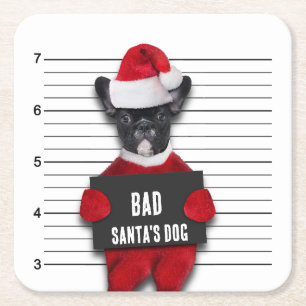 Dålig jultomts Hund Mugshot Funny jul Underlägg Papper Kvadrat