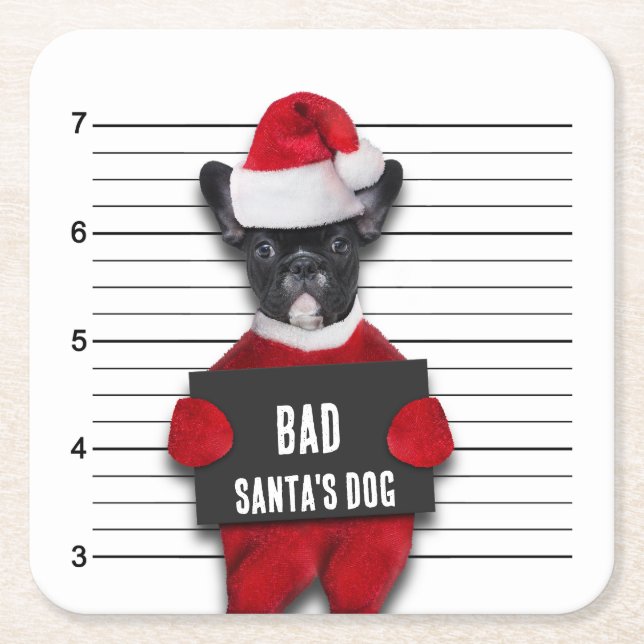 Dålig jultomts Hund Mugshot Funny jul Underlägg Papper Kvadrat (Framsidan)