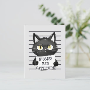 Dålig kattattityd – svart katt häktningsfoto vykort
