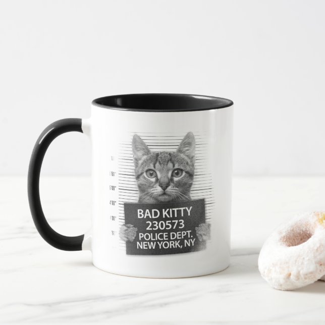 Dålig Kitty Katt Polis Arrest Foto Rolig Kaffe Mug Mugg (Med munk)