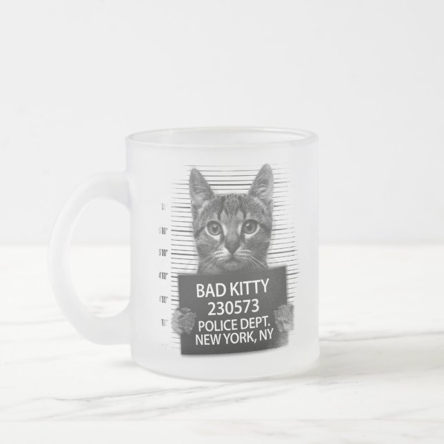 Dålig Kitty Katt Polis Arrest Foto Roligt  Frostad Glasmugg (Vänster)