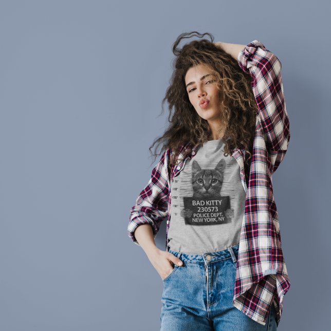 Dålig Kitty NYPD Polisarrest Foto Roligt Present T Shirt (Skapare uppladdad)