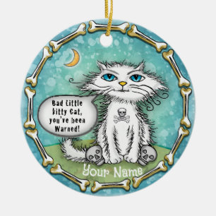 Dålig lurvig katt julgransprydnad keramik
